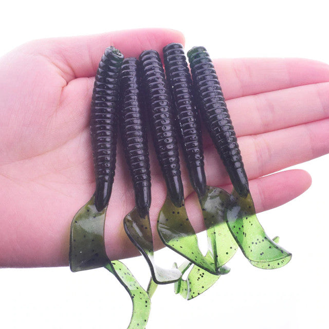 5x 80mm Curly Tail Grub Worm Soft Jelly Fishing Lures