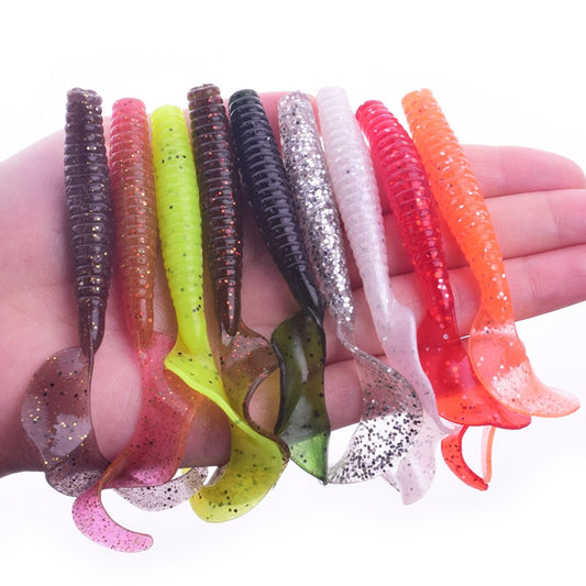 5x 80mm Curly Tail Grub Worm Soft Jelly Fishing Lures