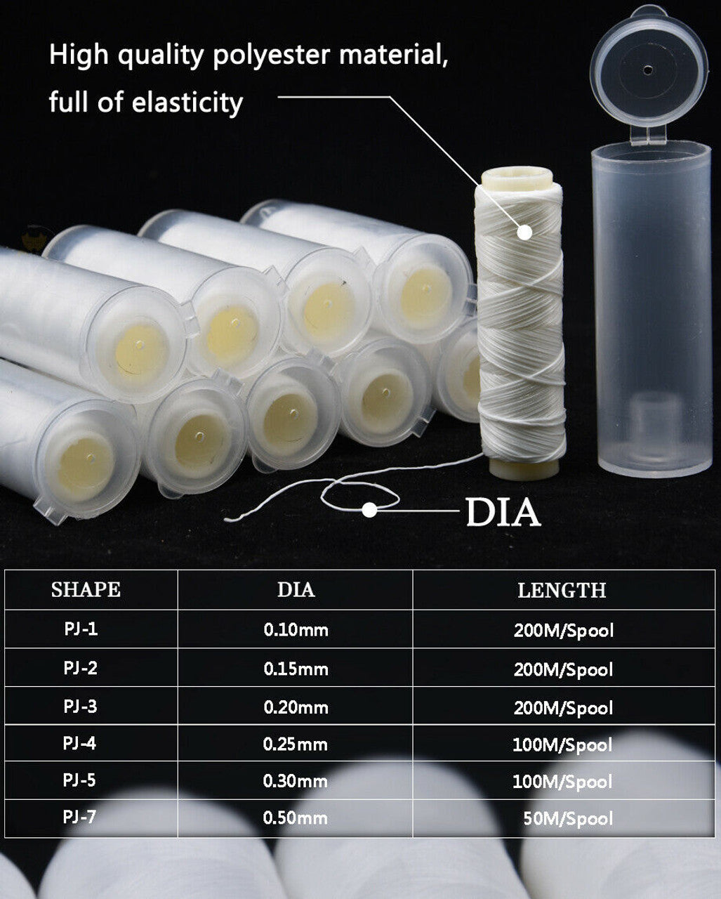 Bait Elastic with Tube Case, 0.1mm to 0.5mm